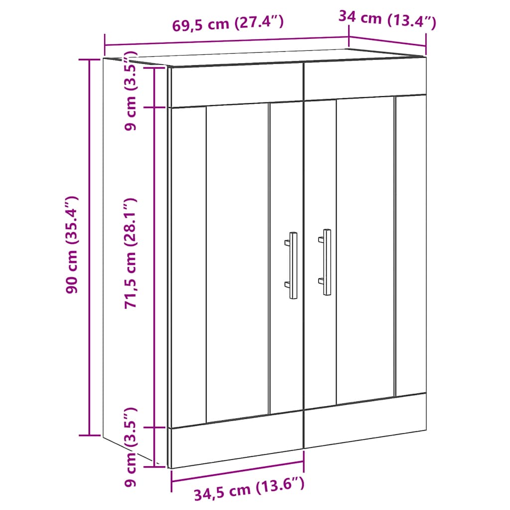 Wall Mounted Cabinet Artisian Oak 69.5x34x90 cm Engineered Wood